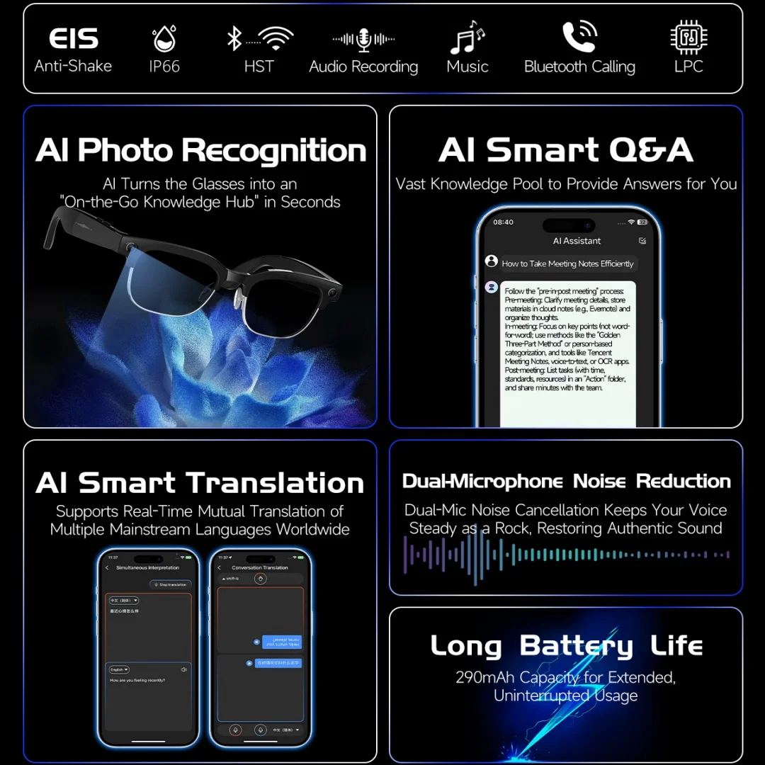 Smart AI Glasses 4K 8MP Camera Recording Videos Photo Recognition Answer Translation BT Call Photochromic Sunglasses Waterproof - Image 3
