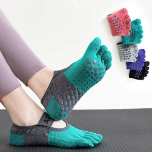 Women Split 5 Toe Pilates Socks, Non Slip Silicone Grippy Strapped Yoga Socks for Barre Dance Gym Fitness Training