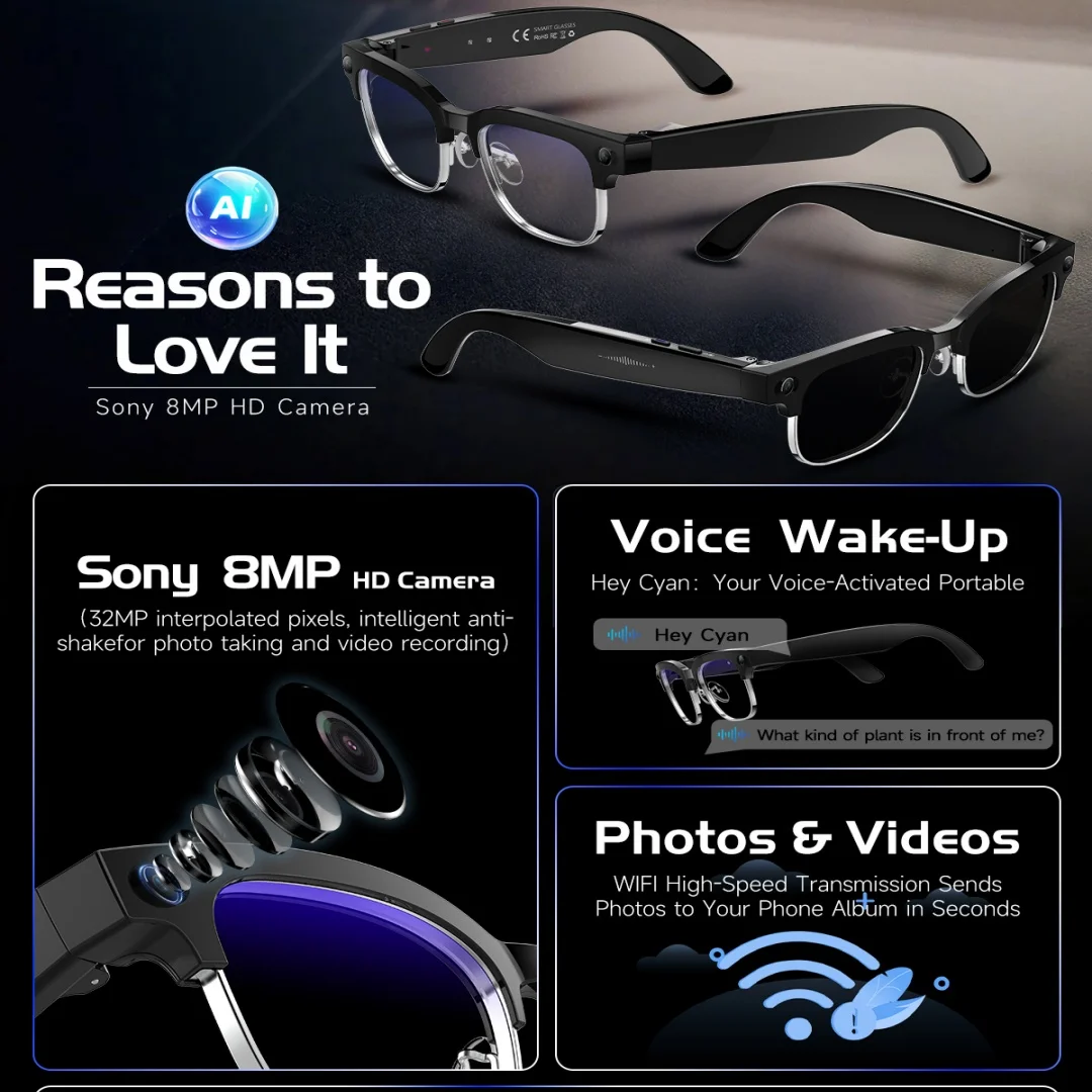 Smart AI Glasses 4K 8MP Camera Recording Videos Photo Recognition Answer Translation BT Call Photochromic Sunglasses Waterproof - Image 2