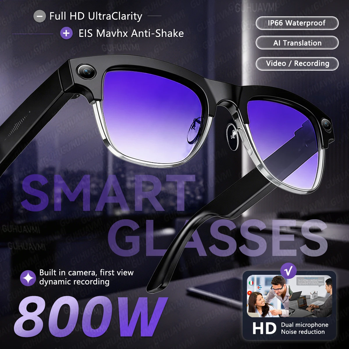 2026New 4K 8MP Camera AI-Smart Glasses Voice Assistant Translation Video Recording Waterproof Bluetooth Call Audio Smartglasses