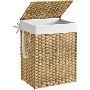 Large rattan woven dirty laundry basket with lid