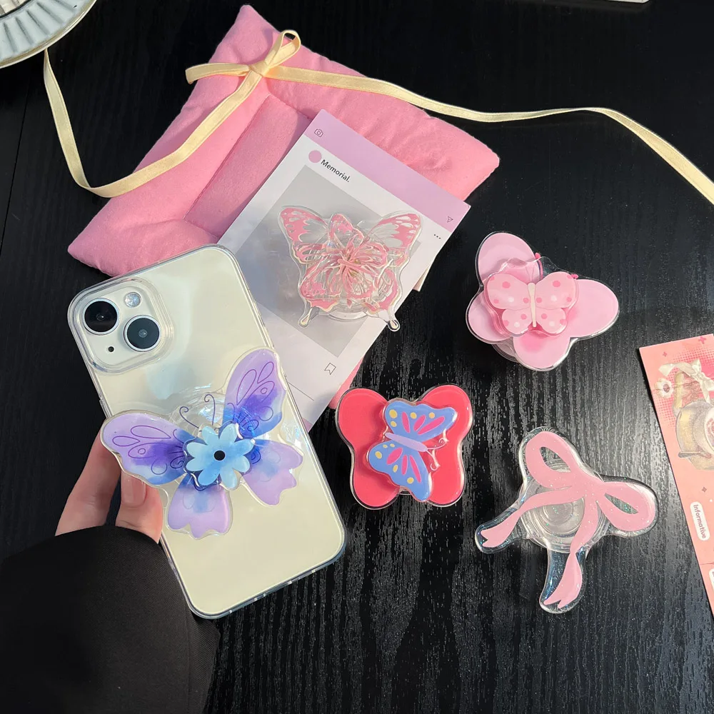Cute Butterfly Bowknot Acrylic Grip Tok Finger Ring Trendy Phone Stand Socket Accessories for iPhone Xiaomi Samsung