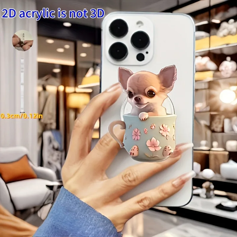 Cute Finger Grip Phone Holder Acrylic 2D Teacup Puppy Phone Stand for iPhone Samsung Xiaomi Folding Grip Mount Finger Ring - Image 3