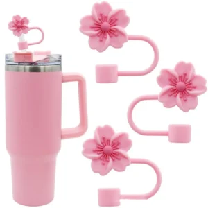 Begonia Flower Straw Cover Cap for Stanley Cup Tumbler Accessories Silicone Straw Tips Lids Reusable Dust-Proof Straw Topper