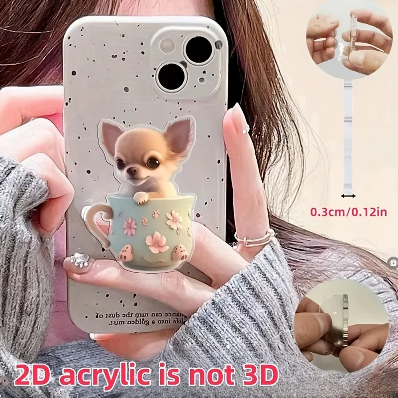 Cute Finger Grip Phone Holder Acrylic 2D Teacup Puppy Phone Stand for iPhone Samsung Xiaomi Folding Grip Mount Finger Ring - Image 4