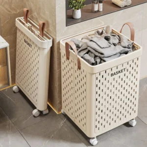 Large-capacity Laundry Basket, Household Foldable Clothes Storage Bathroom Organizer with Wheels Toy Ball Home Storage