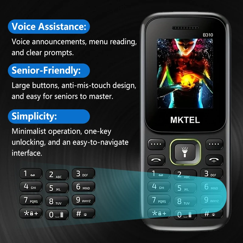 B310 1.77 Inch Dual SIM Feature Phone SC6531E Bluetooth FM Radio MP3 Torch 800mAh Battery Unlocked Basic Mobile Phone - Image 3