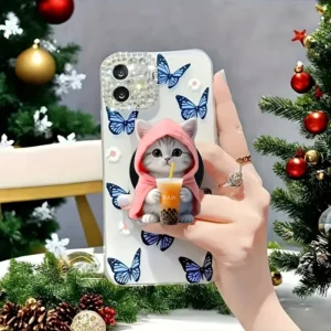 Cute Portable Phone Holder Expand Bubble Tea Cat Phone Stand for iPhone Samsung Xiaomi Acrylic Folding Grip Holder Ring Finger