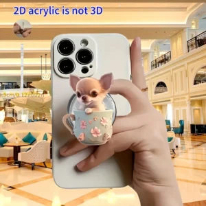 Cute Finger Grip Phone Holder Acrylic 2D Teacup Puppy Phone Stand for iPhone Samsung Xiaomi Folding Grip Mount Finger Ring