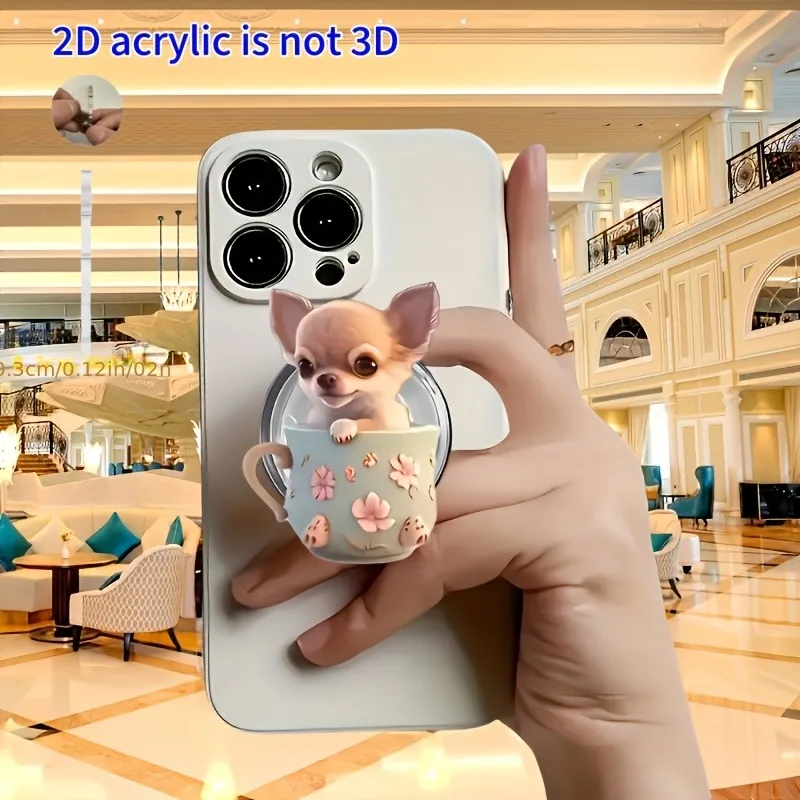 Cute Finger Grip Phone Holder Acrylic 2D Teacup Puppy Phone Stand for iPhone Samsung Xiaomi Folding Grip Mount Finger Ring