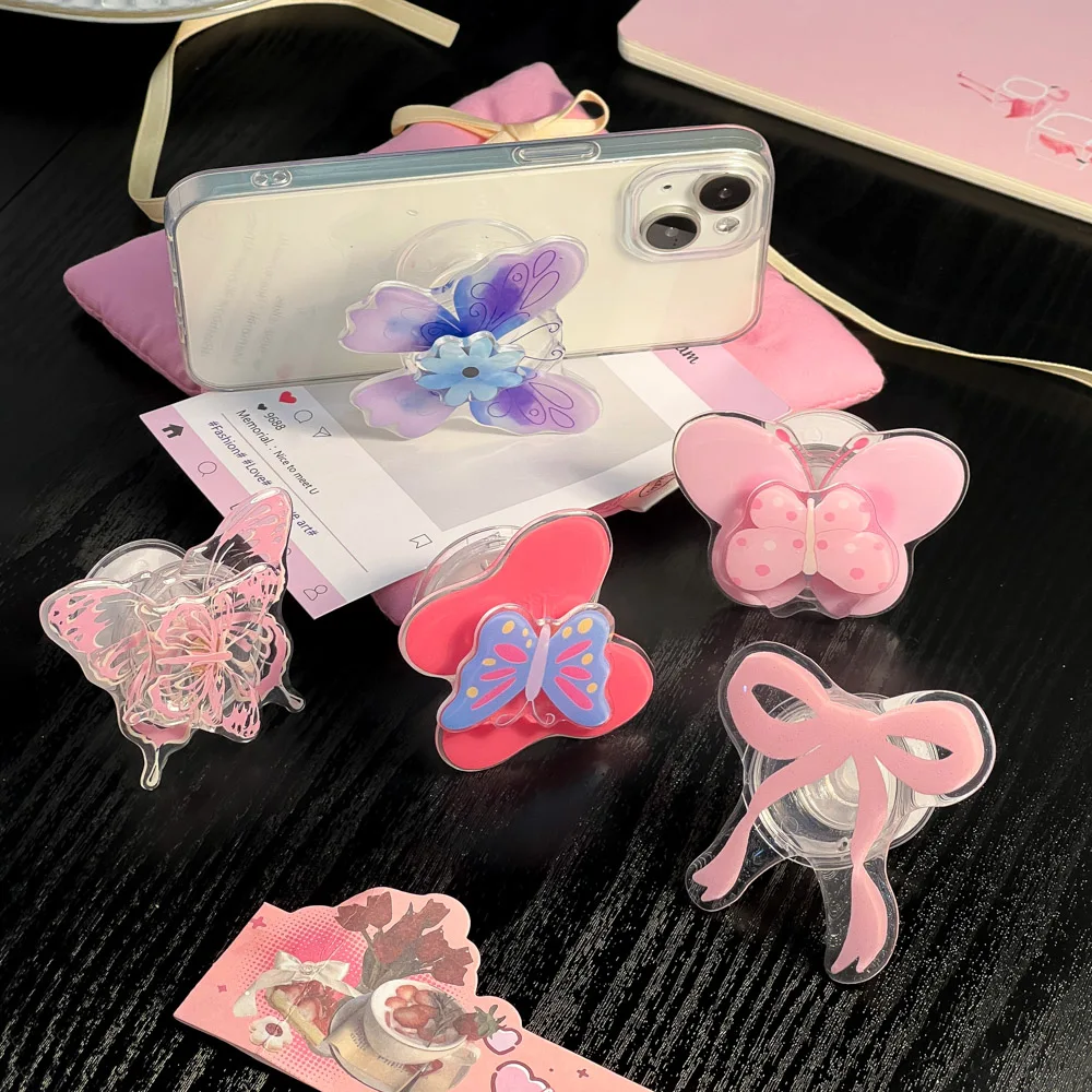 Cute Butterfly Bowknot Acrylic Grip Tok Finger Ring Trendy Phone Stand Socket Accessories for iPhone Xiaomi Samsung - Image 2